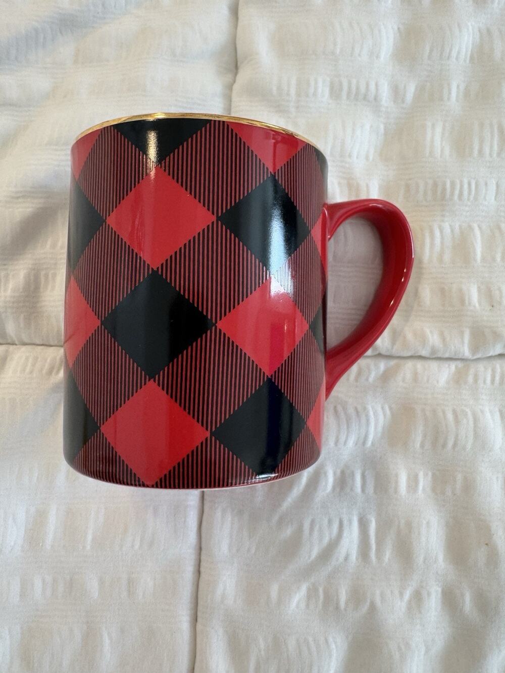 Paper Source Red Black Gold Mug Christmas Holiday Old Money Coffee Tea Plaid